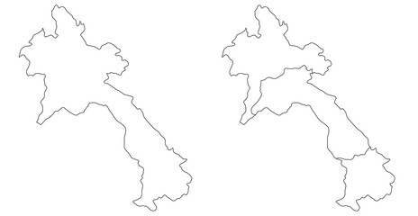 Map of Laos set with white-black outline and division region.	