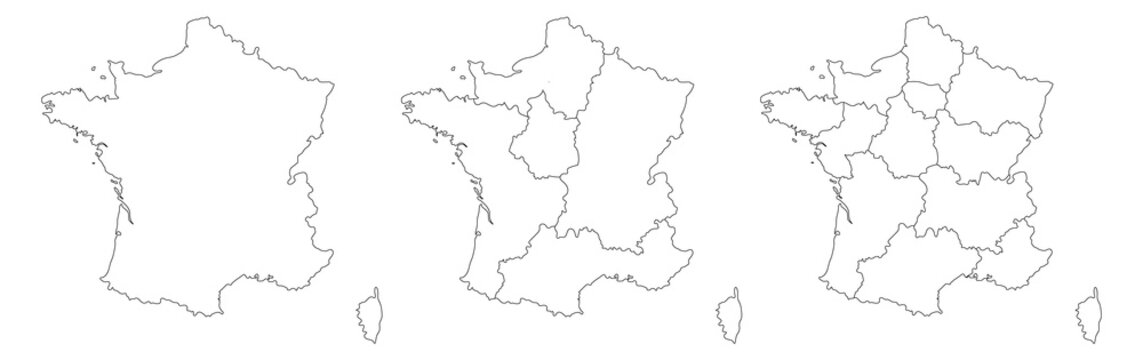 French map set with white-black outline