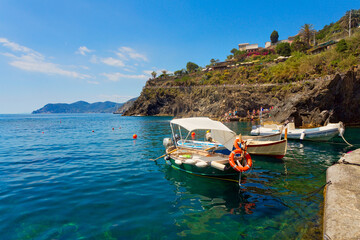 Fototapeta na wymiar Panoramic view of colorful Village Manarola in Cinque Terre, Liguria, Italy