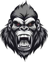 Angry Gorilla head isolated on white background, Logo, emblem design. Vector illustration