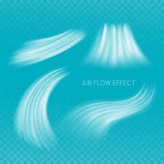 Air Flow Isolated Texture. White Wind Stream Waves Effect on Blue Background. Fresh Breeze Waves From Conditioner Illustrations