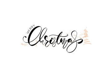 Merry Christmas vector brush lettering. Hand drawn modern brush calligraphy isolated on white background. Christmas vector ink illustration. Creative typography for Holiday greeting cards, banners.