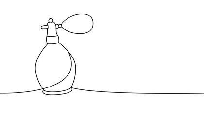 Perfume sprayer, spray bottle one line continuous drawing. Barber shop and hairdresser tools continuous one line illustration.