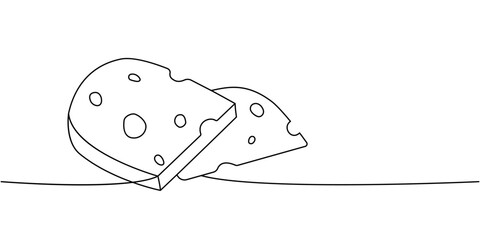 Cheese pieces one line continuous drawing. Cheese products continuous one line illustration. Vector minimalist linear illustration.