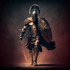 Naklejka premium roman warrior, spartan with shield and sword