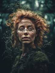 Obraz premium Dreamlike portrait of a person blending harmoniously with a lush, fantastical forest
