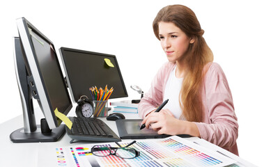 Graphic designer is working and using a graphic tablet