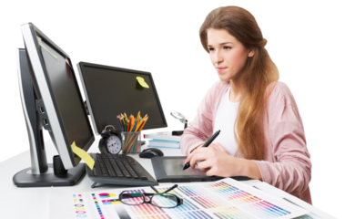 Graphic designer is working and using a graphic tablet