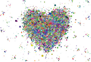 Vector big heart made from colorful confetti on white, dots, circles, top view