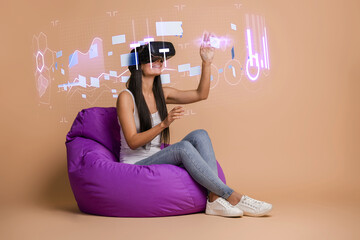 3d graphics metaphor creative collage of lady shopper enjoy buying online using future technology...