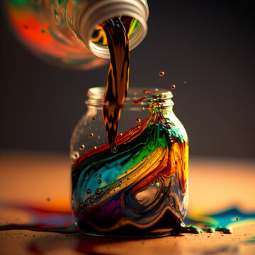 A macro shot of colorful paint being poured...