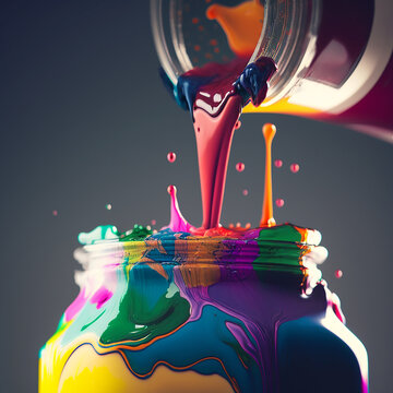 A macro shot of colorful paint being poured into ag