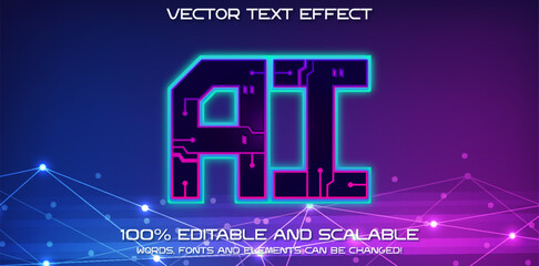 Artificial intelligence text effect, editable technology and science text style