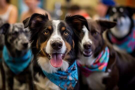 A heartening image of a dog adoption event taking place at a local shelter or community center (Generative AI)