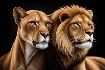 Male lion and lioness, Generative AI