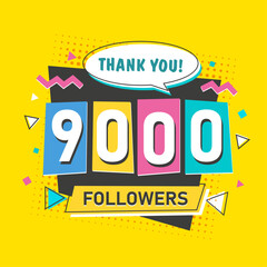 9000 followers blogger and subscriber banner in 2000s retro style with numbers on yellow background