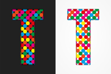 Bubble letter T. Glitter character of colored dots