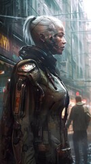 A futuristic  creepy yet beautiful cyborg in profile. Generative AI. 