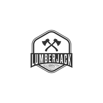 lumberjack logo template vector in white background