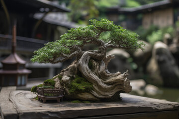 Bonsai tree in a garden - Generative AI