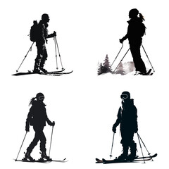 female skier silhouette, A vector silhouette illustration, white background 