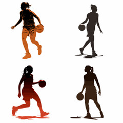 female basketball player silhouette, A vector silhouette illustration, white background