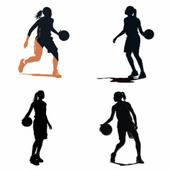 female basketball player silhouette, A vector silhouette illustration, white background