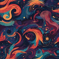 Seamless Galaxy and Space-Inspired Pattern with Vibrant Colors