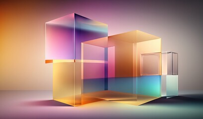  an abstract image of a glass cube with a light reflection on the surface of the cube and the shadow of the cube on the floor.  generative ai