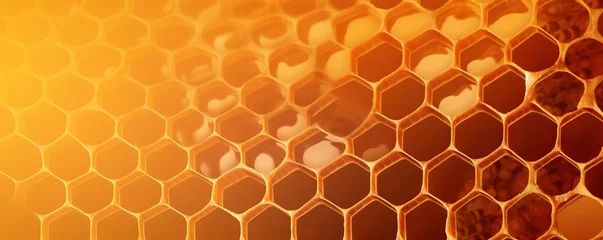 Fotobehang  a close up of a honeycomb pattern on a yellow and orange background with a blurry image of honeycombs in the background.  generative ai © Shanti