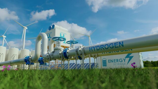 hydrogen pipeline of energy sector towards to ecology,carbon credit,Clean Energy,secure,carbon neutral,transformation,solar,power plant and energy sources balance to replace natural gas.4k 