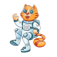 Vector illustration of cat astronaut character in cartoon comic style.