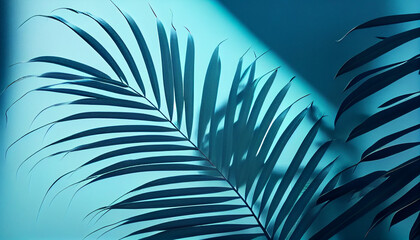 Blurred shadow from palm leaves on the light blue wall Ai generated image