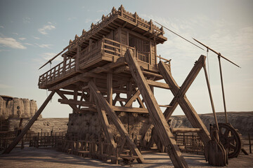 Illustration of Roman wooden siege machines from the time of the Roman Empire. Generative Ai.