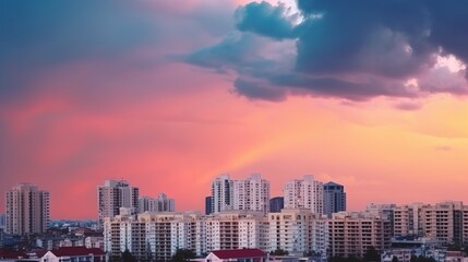 Fototapeta na wymiar Urban Real Estate Concept - City on Twilight Color Sky