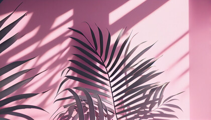 Blurred shadow from palm leaves on the light blue wall Ai generated image