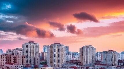 Fototapeta premium Urban Real Estate Concept - City on Twilight Color Sky