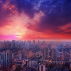 Fototapeta premium Urban Real Estate Concept - City on Twilight Color Sky