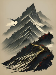 Painted Mountains landscape. AI generated illustration