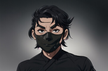 Fototapeta premium a male ninja with a black mask on his face covering his face. Generative AI.