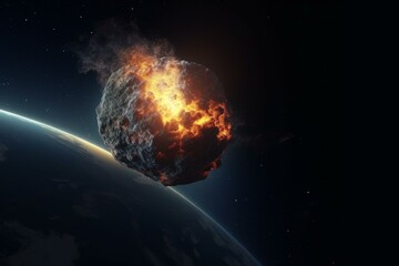 Obraz na płótnie Canvas A huge sized meteor crashes on the earth creating shock waves. Meteor falling earth. Asteroid hit earth 3D science illustration. Generative AI