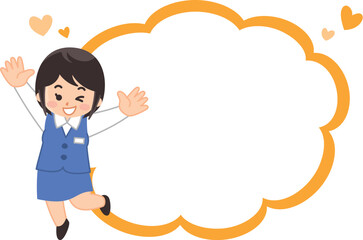 ジャンプするオフィスレディと吹き出しのイラストセット