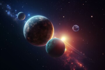 Naklejka na ściany i meble Concept of exoplanets in another galaxy. Created with Generative AI technology