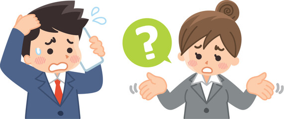 スマートフォンで電話しながら困惑するビジネスマン