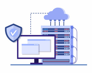 Cloud server connected to computer for Cloud data storage concept of cloud computing.