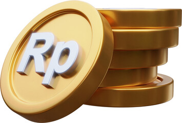 Stack of gold rupiah coin currency market financial or investment money banking treasure wealth cash and golden dollar pile economy with business earnings profit sign. 3D render