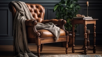 Fototapeta na wymiar classic vintage leather armchair generative ai