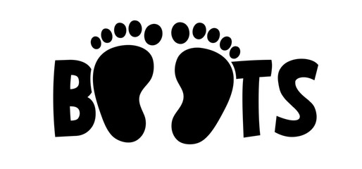 Slogan baby or kids boots. Human footprint shoes or shoe sole. Feet and foot steps. Vector walking icon or sign for print. Footstep for walk, hike, step for trail route. Boot logo.
