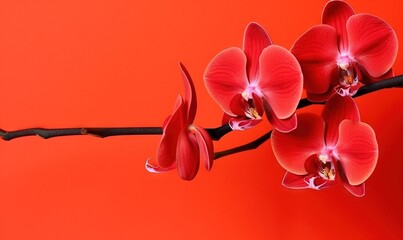  a branch with a bunch of red flowers on a red background with a red background and a red background with a branch with a bunch of red flowers on it.  generative ai