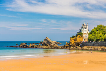 Cote des Basques beach in Biarritz, France on a sunny summer day - obrazy, fototapety, plakaty